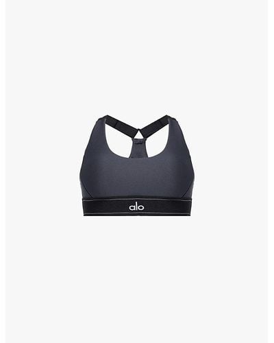 Alo Yoga Airlift Suit Up Branded-underband Stretch-jersey Bra - Blue