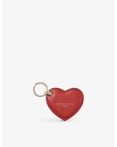 Aspinal of London Heart Logo-print Grained-leather Keyring - Red