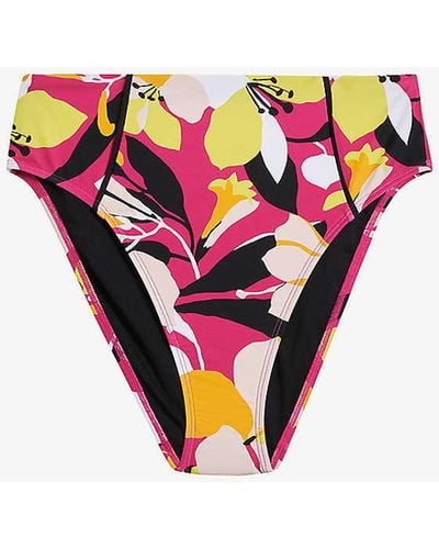 Ted Baker Marthya Floral-print High-waisted Bikini Bottoms - Red
