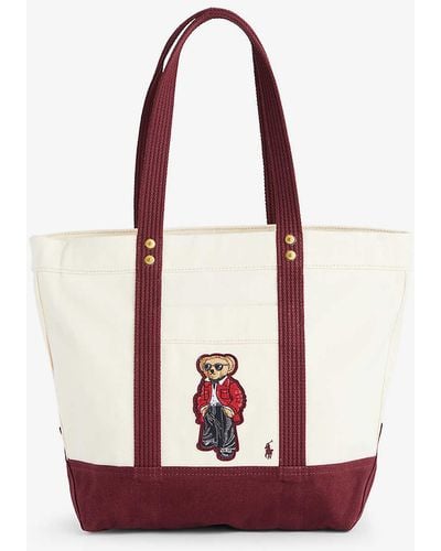 Polo Ralph Lauren Bear-embroidered Top-handle Cotton Tote Bag