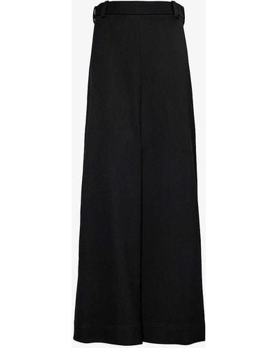 Victoria Beckham Pleated High-rise Woven-blend Midi Skirt - Black