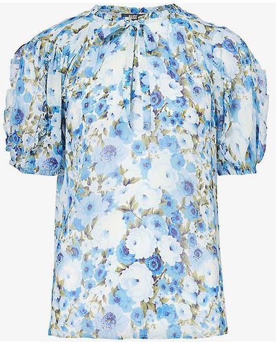 PAIGE Dandelion Short-sleeve Silk Top - Blue