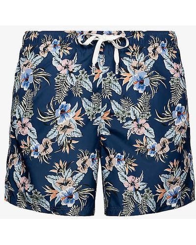 Eton Floral-patterned Drawstring Woven Swim Shorts Xx - Blue