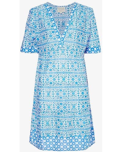 Aspiga Santorini Graphic-print Organic-cotton Midi Dress - Blue