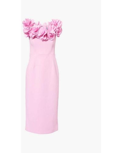 Rebecca Vallance Odetta Floral-appliqué Stretch-woven Midi Dress - Pink
