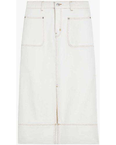 Ted Baker Jomana High-waisted Front-slit Stretch-denim Midi Skirt - White