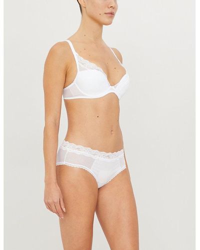 Passionata Brooklyn Tulle And Floral Lace Plunge Bra - White