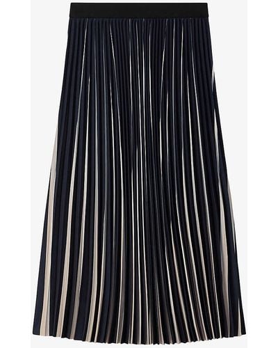 Reiss Saige Stripe-pattern Pleated Woven Midi Skirt - Black