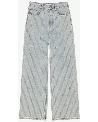 Sandro Rhinestone-embellished Flared-leg Mid-rise Denim Jeans - Grey