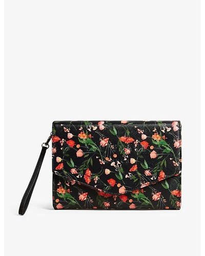 Ted Baker Paiticn Floral-print Faux-leather Envelope Clutch - Green