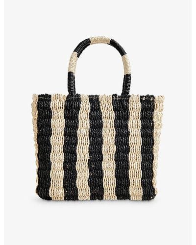 Whistles Tillie Mini Stripe-print Straw Tote Bag - Black