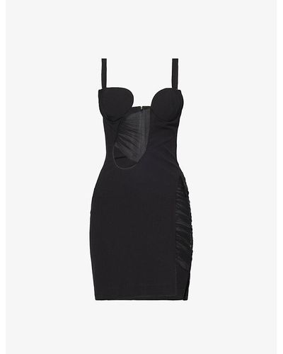 Nensi Dojaka Asymmetrical Cut-out Stretch-woven Mini Dress - Black