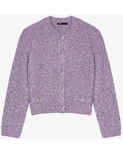 Maje Sequin-embellished Stretch-knit Cardigan - Purple