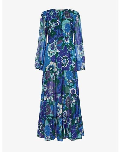 RIXO London Lori Floral-print Tiered Georgette Midi Dress - Blue