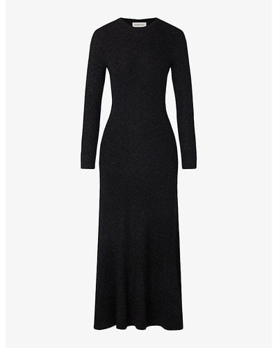 By Malina Fellie Cut-out Long-sleeve Knitted Maxi Dress X - Black