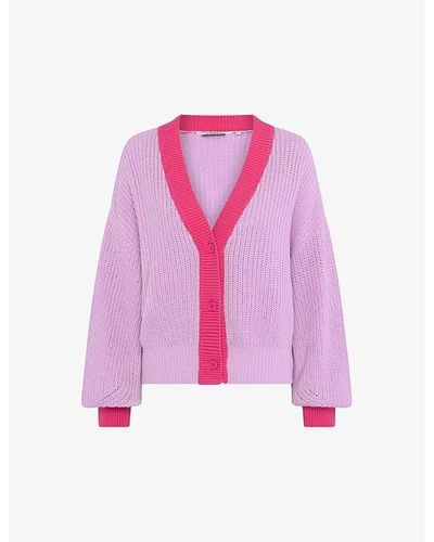 OMNES Hopper Contrast-trim Cotton-knit Cardigan X - Pink
