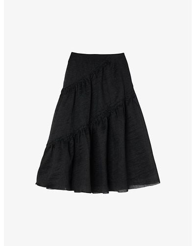 Sandro Christina Tiered-panel Linen-blend Maxi Skirt - Black