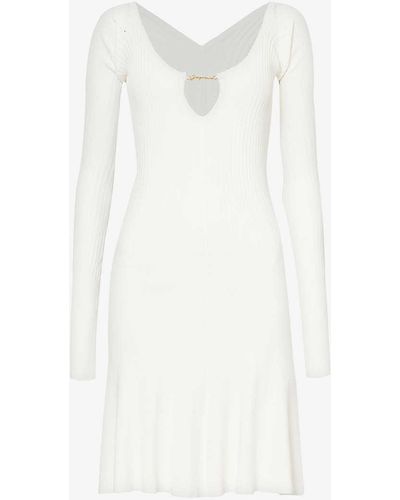 Jacquemus Pralu Logo-plaque Long-sleeve Woven Mini Dress - White