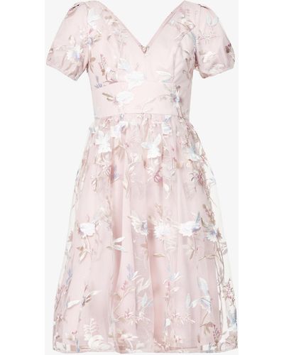 Chi Chi London Floral-embroidery Tulle Mini Dress - Pink