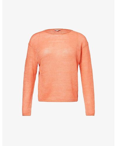 Vince Dropped-shoulder Linen Knitted Sweater - Orange