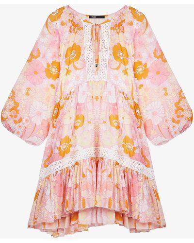 Maje Floral-print Cotton And Silk-blend Mini Dress - Multicolor