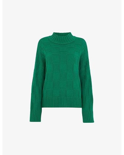 Whistles Checked Funnel-neck Cotton-knit Sweater - Green