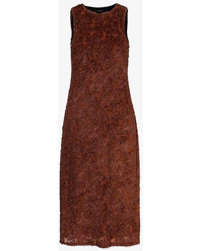 Song For The Mute Fluffy-textured Sleeveless Woven Midi Dress - Brown
