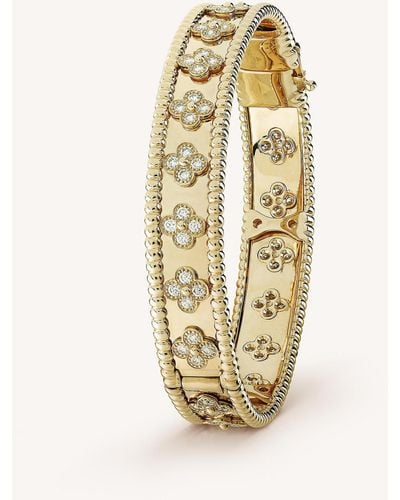 Van Cleef & Arpels Women's Yellow Gold Perlée Clover And Diamond Medium Bracelet - Metallic