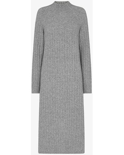 Whistles High-neck Relaxed-fit Stretch Wool-blend Midi Dress - Grey