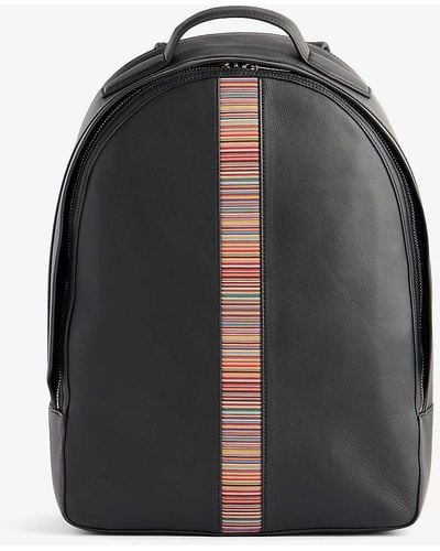 Paul Smith Striped-panel Zipped Grained-leather Backpack - Black