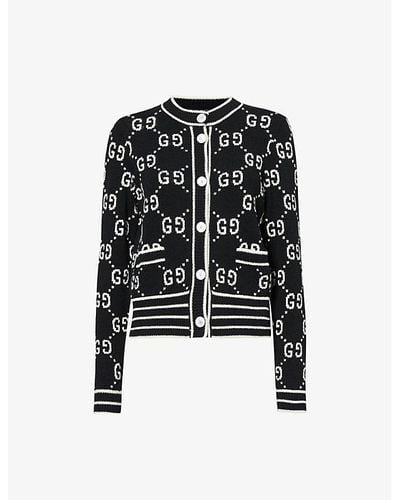 Gucci Monogram-pattern Cotton-blend Cardigan - Black