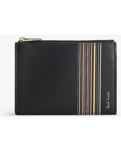 Paul Smith Striped Leather Card Holder - Black