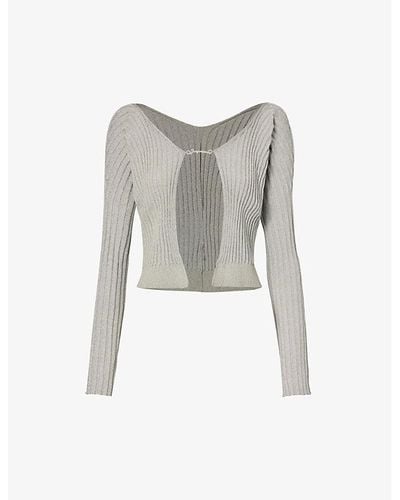 Jacquemus Pralu Chain-embellished Open-front Stretch-knit Cardigan - Grey