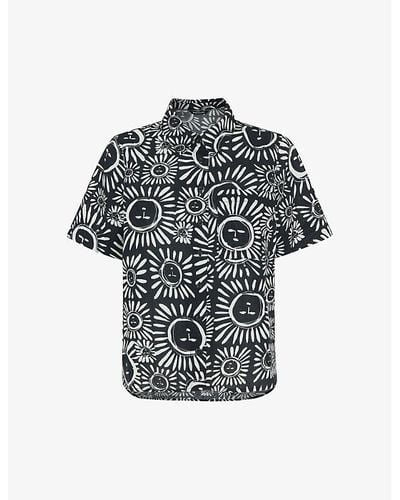 Whistles Sunman Graphic-print Short-sleeve Linen-cotton Blend Shirt - Grey