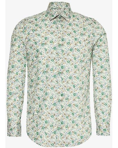 Paul Smith Floral-print Slim-fit Cotton Shirt - Blue