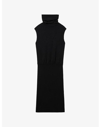 Reiss Cici Roll-neck Stretch-woven Midi Dress - Black