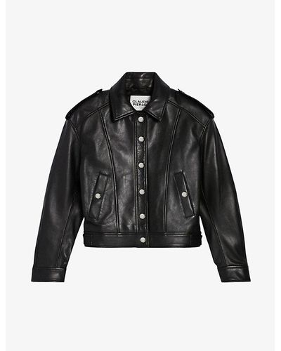 Claudie Pierlot Caillou Buttoned-epaulette Leather Jacket - Black
