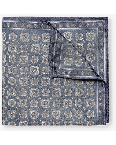 Eton Medallion-print Silk Pocket Square - Blue