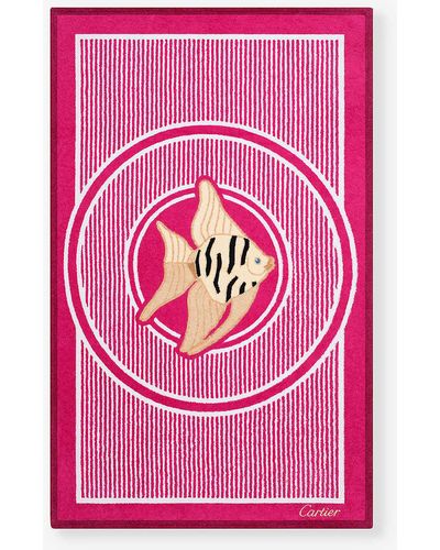 Cartier Characters Graphic-print Cotton Beach Towel 95cm X 155cm - Pink