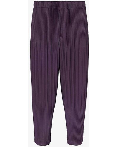 Homme Plissé Issey Miyake Basic Pleated Tapered-leg Knitted Trousers - Purple