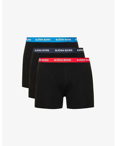 Björn Borg Pack Of Three Essential Branded-waistband Regular-fit Stretch-cotton Boxers - Black
