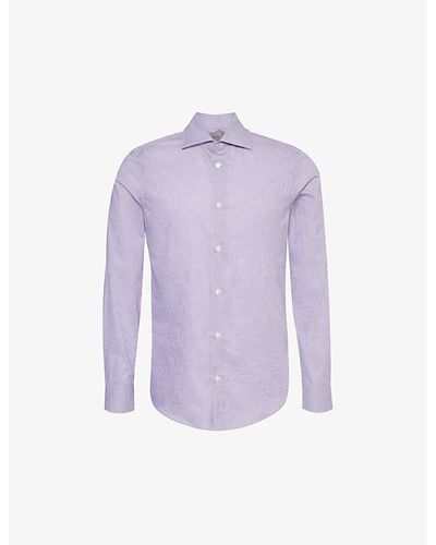 Paul Smith Gingham-pattern Spread-collar Slim-fit Cotton Shirt - Purple