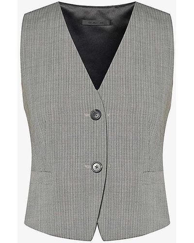 Helmut Lang V-neck Asymmetric-hem Stretch-wool Blend Vest - Grey