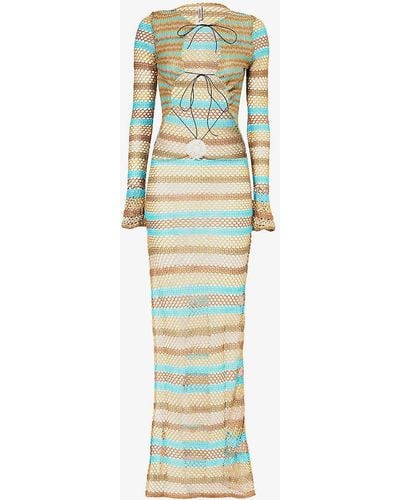 Jaded London Allure Striped Knitted Maxi Dress - White
