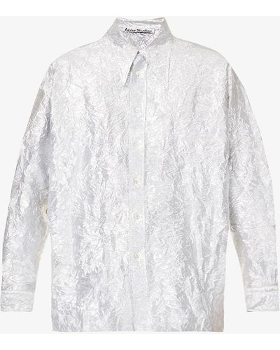 Acne Studios Crinkled Metallic-finish Oversized-fit Cotton-blend Shirt - White
