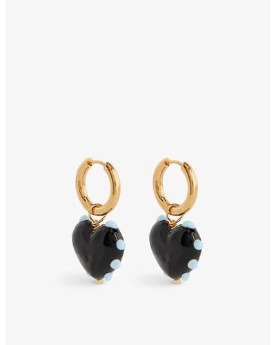 SANDRALEXANDRA Milagros Heart 18ct Yellow Gold-plated Brass And Glass Earrings - Metallic