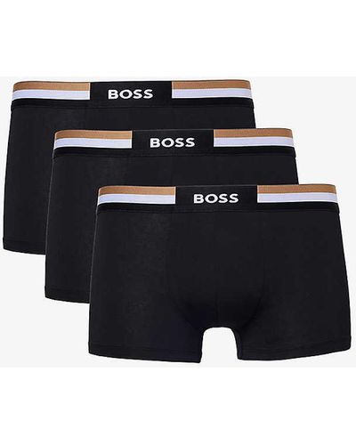 BOSS Pack Of Three Cotton-blend Jersey Trunks - Black