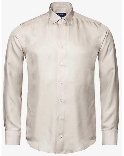 Eton Twill-weave Contemporary-fit Silk Shirt - White