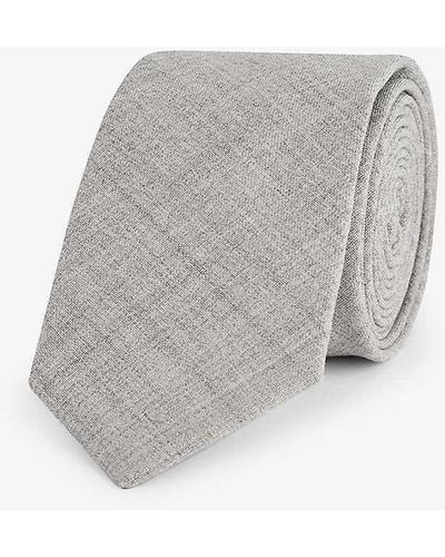 Eleventy Narrow-blade Brand-tab Wool And Silk-blend Tie - Grey