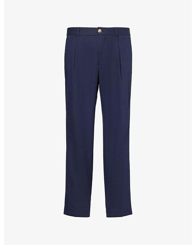 CHE Vy Pleated Belt-loop Straight-leg Regular-fit Cotton-blend Pants - Blue